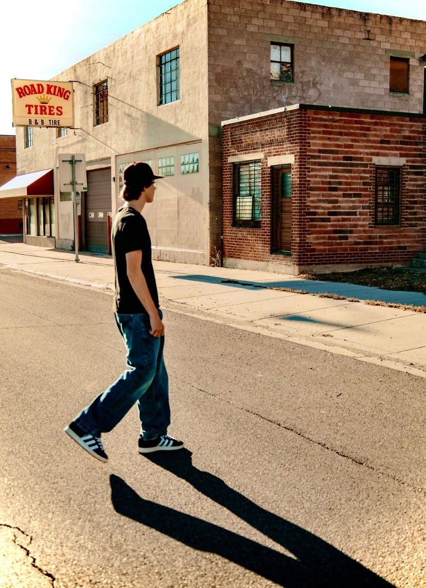 Mason Spadt walking through his hometown of Billings, Montana